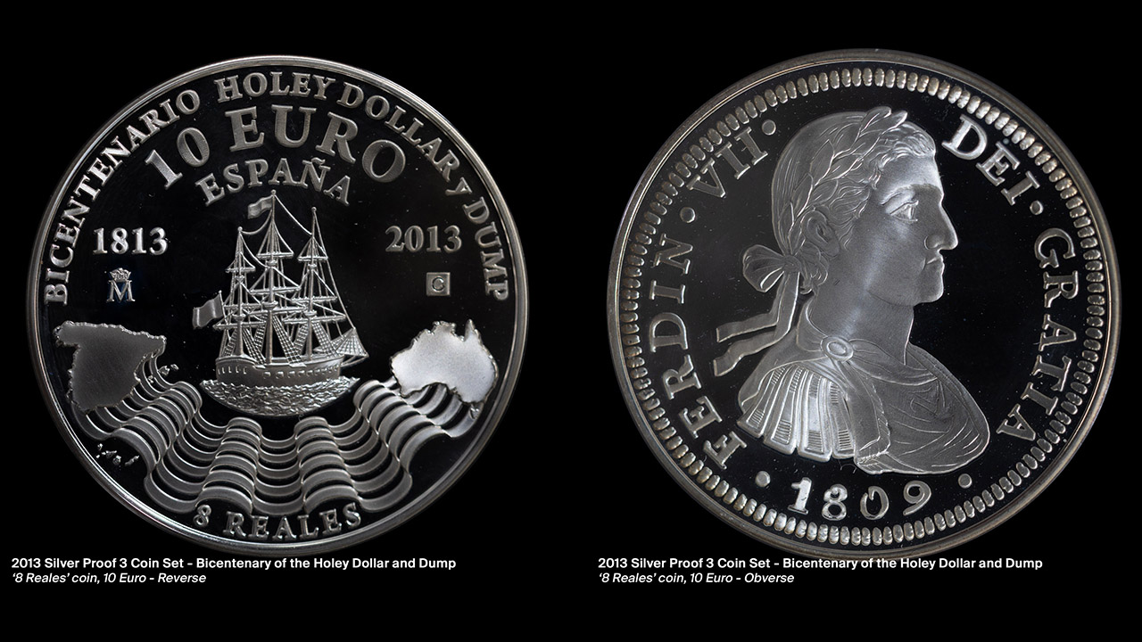 2013 Silver three coin set Bicentenary of the Holey Dollar and Dump.