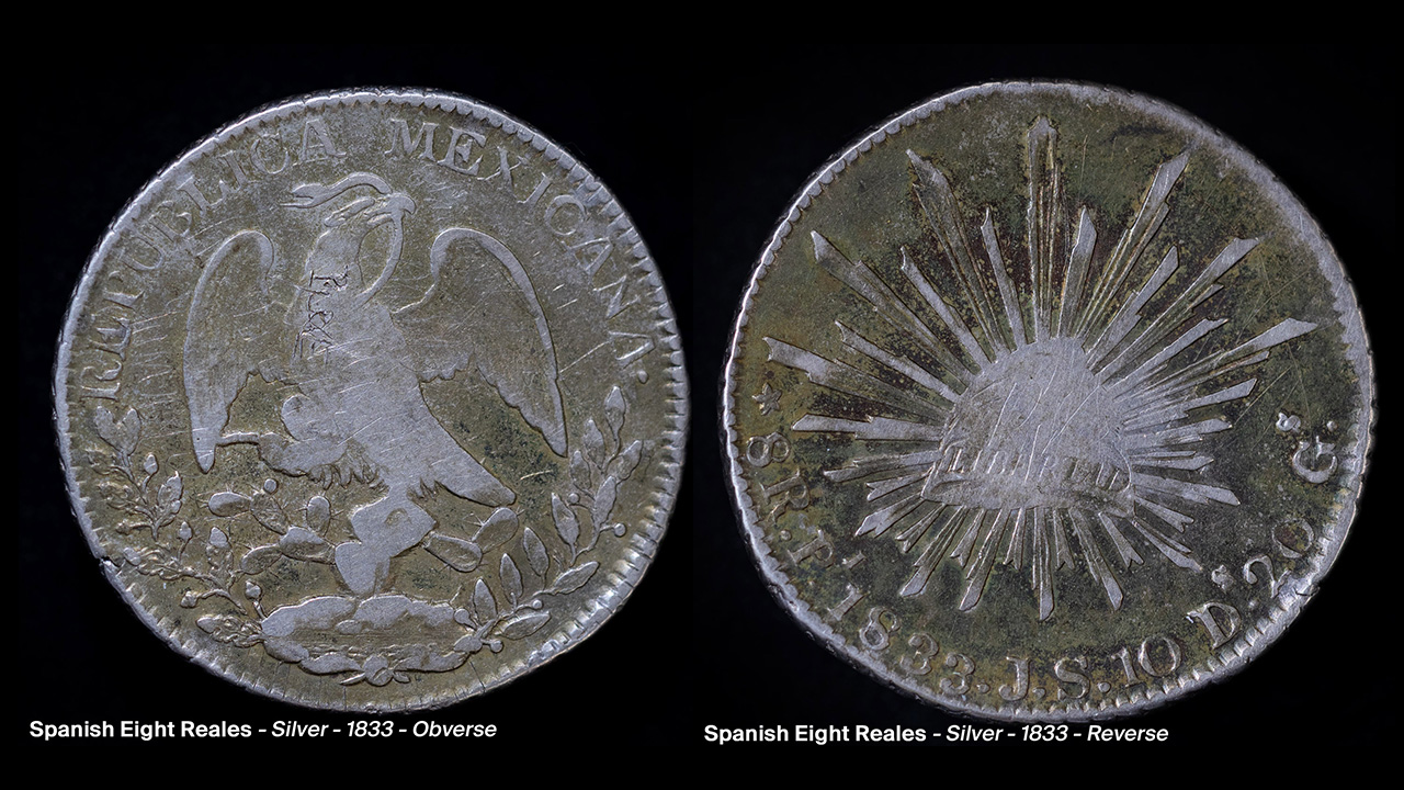 1833 Silver Spanish Eight Reales.