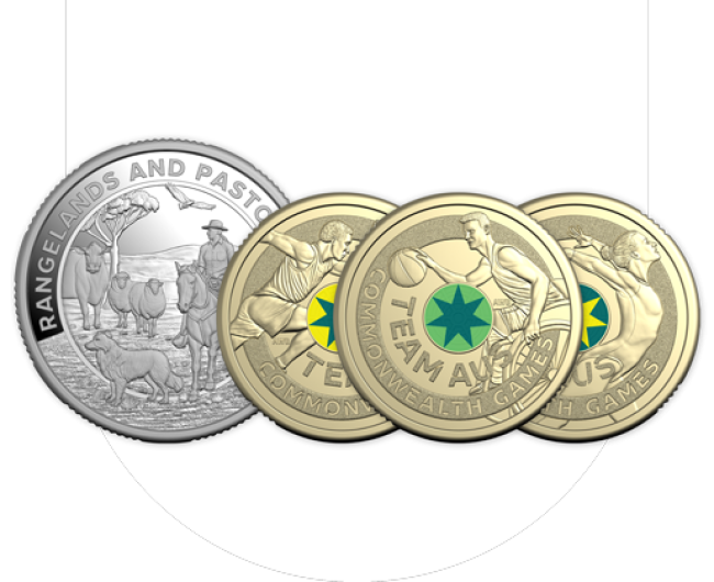 2026 July release: Commonwealth Games three-coin set and Heart and Soul of Australia coin.