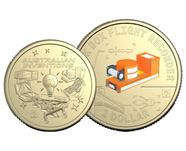 $2 and coloured $1 coin from the Bright Ideas collection.