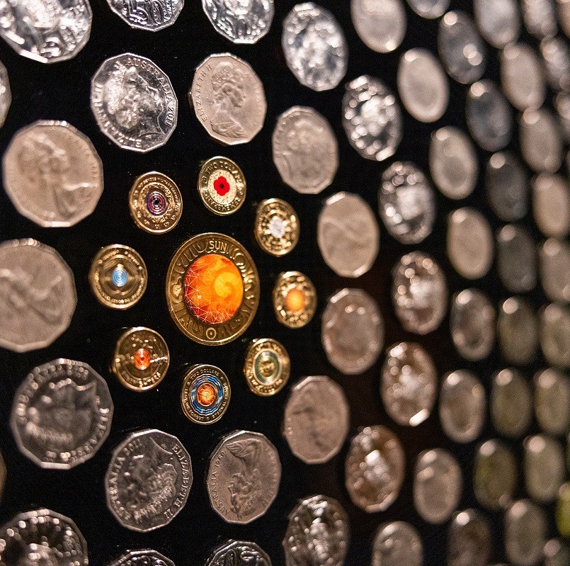 Coin wall closeup