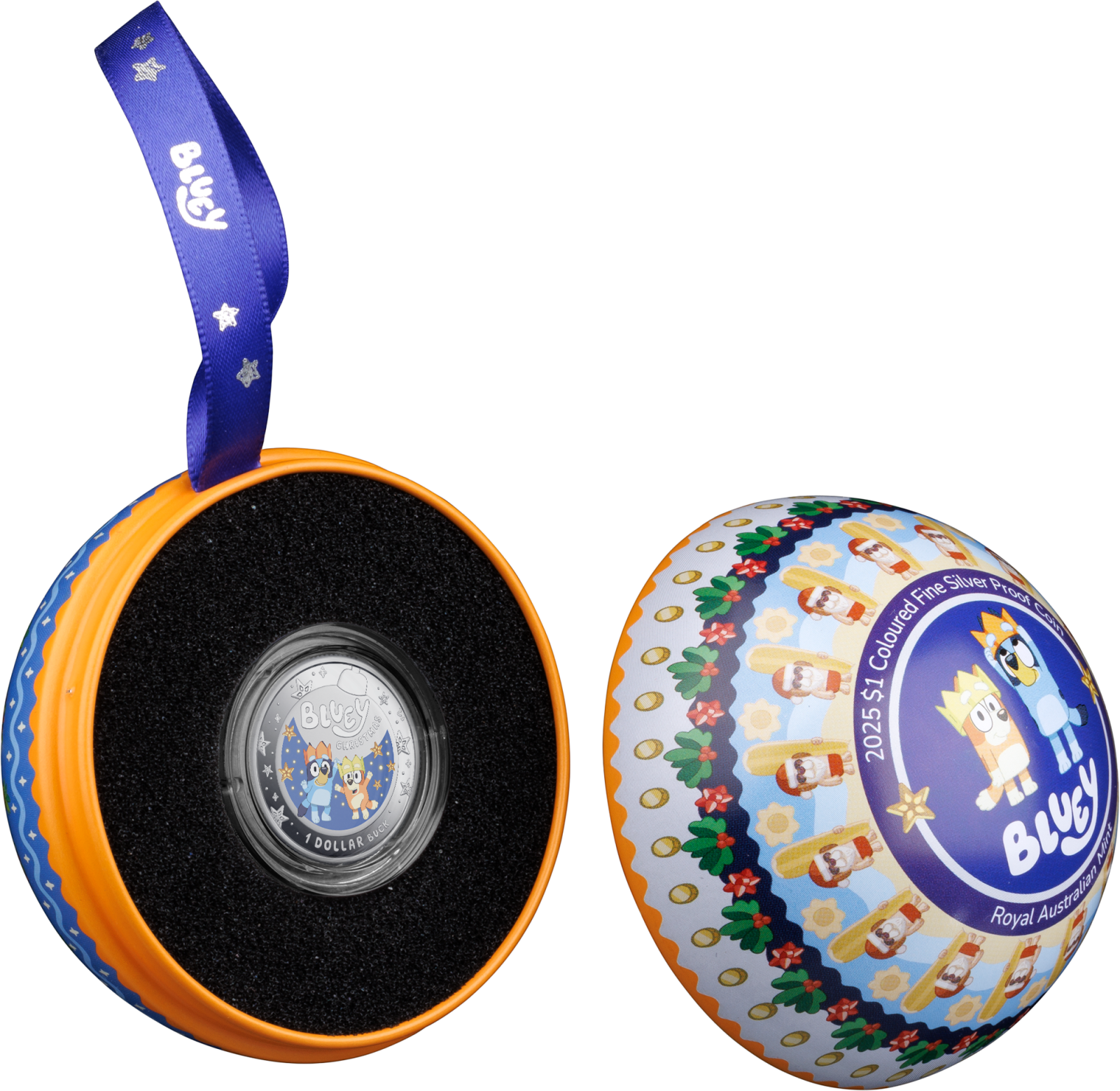 2025 Bluey Christmas $1 Coloured Silver coin Bauble Open