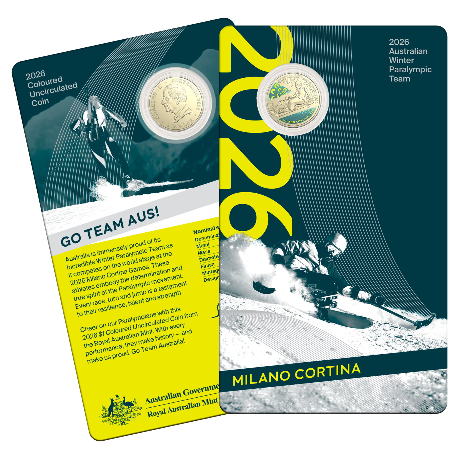 2026 Australian Winter Paralympic $1 Coloured Coin in card