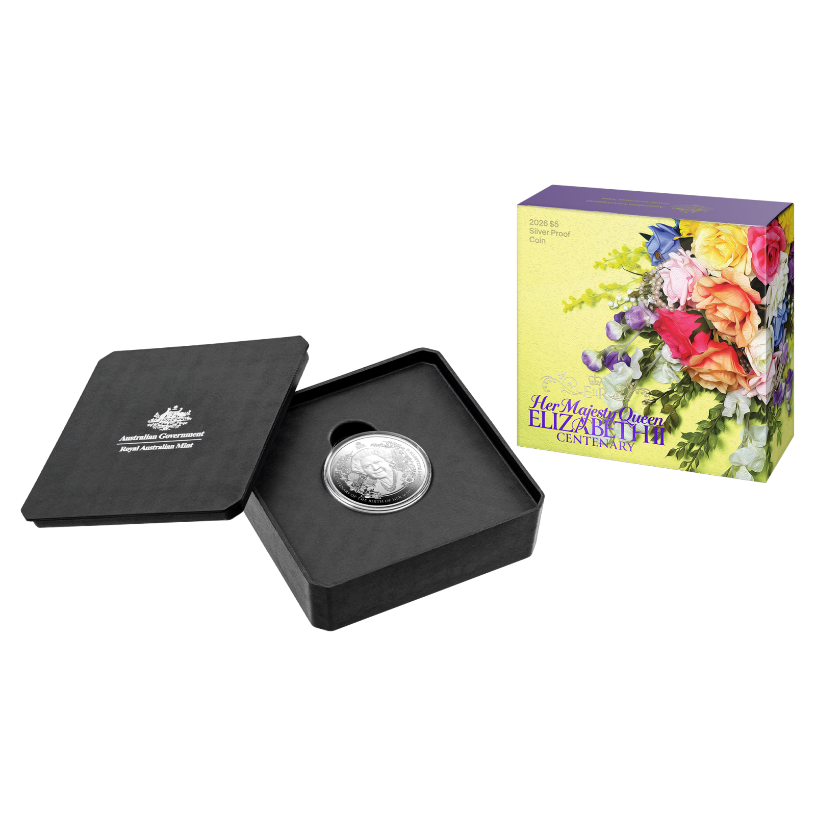 HM Queen Elizabeth II $5 Silver Proof Coin in packaging