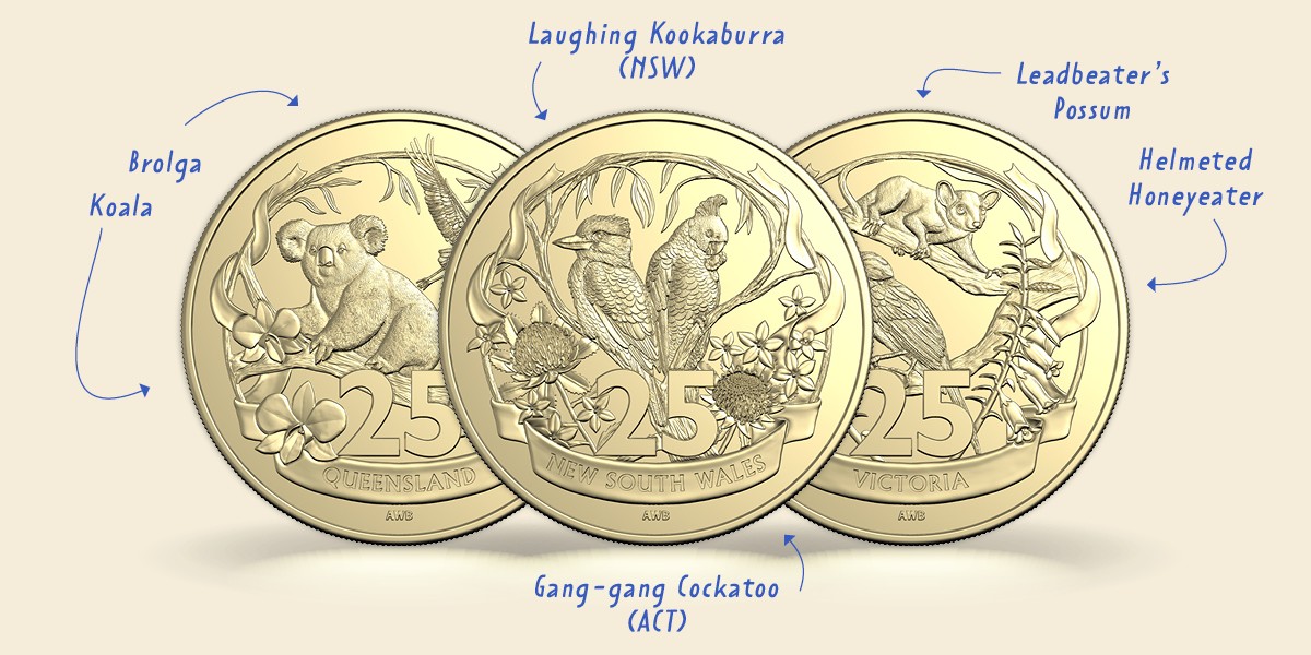 125 Years of Federation 25c Coins: QLD, NSW, VIC