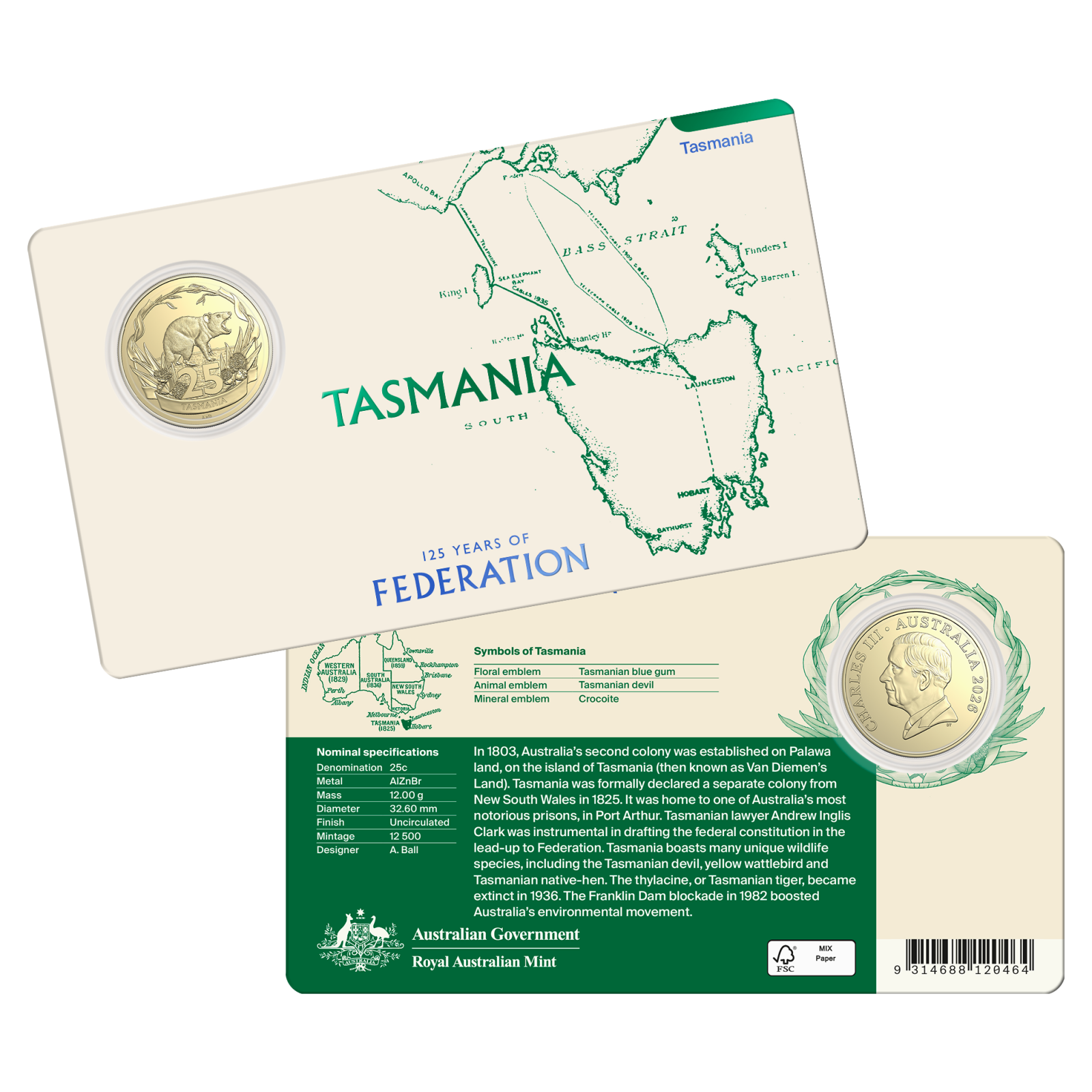 2026 125 Years of Federation 25c TAS Coin