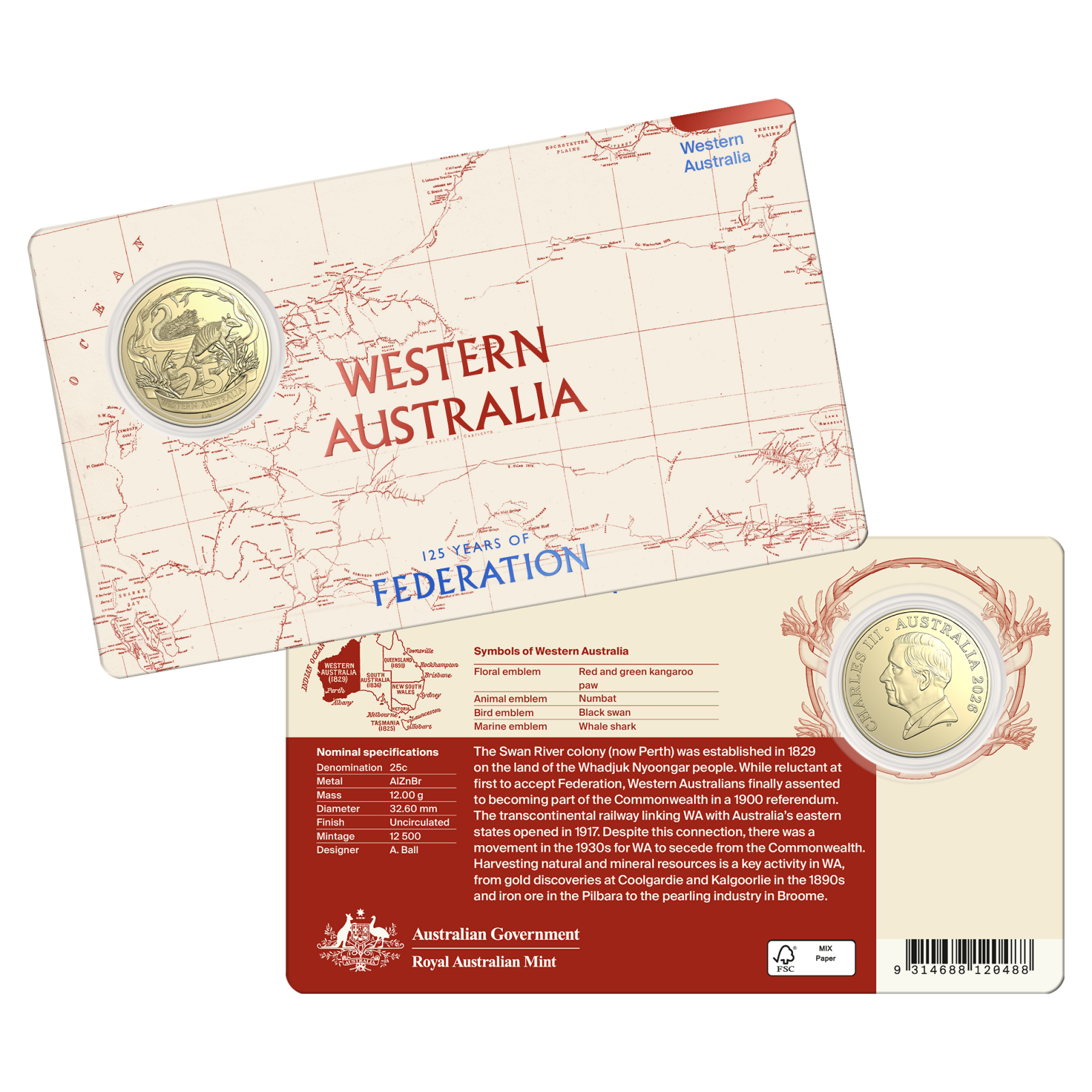 2026 125 Years of Federation 25c WA Coin