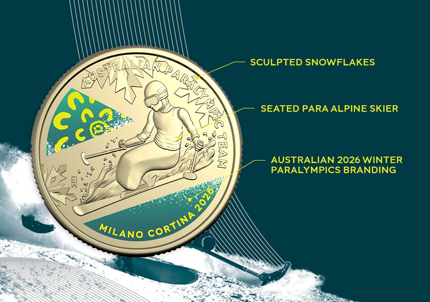 2026 Winter Paralympics $1 Coloured Coin detail