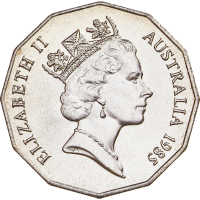 1985-1998 Australian coin effigy of Queen Elizabeth II by Raphael Maklouf
