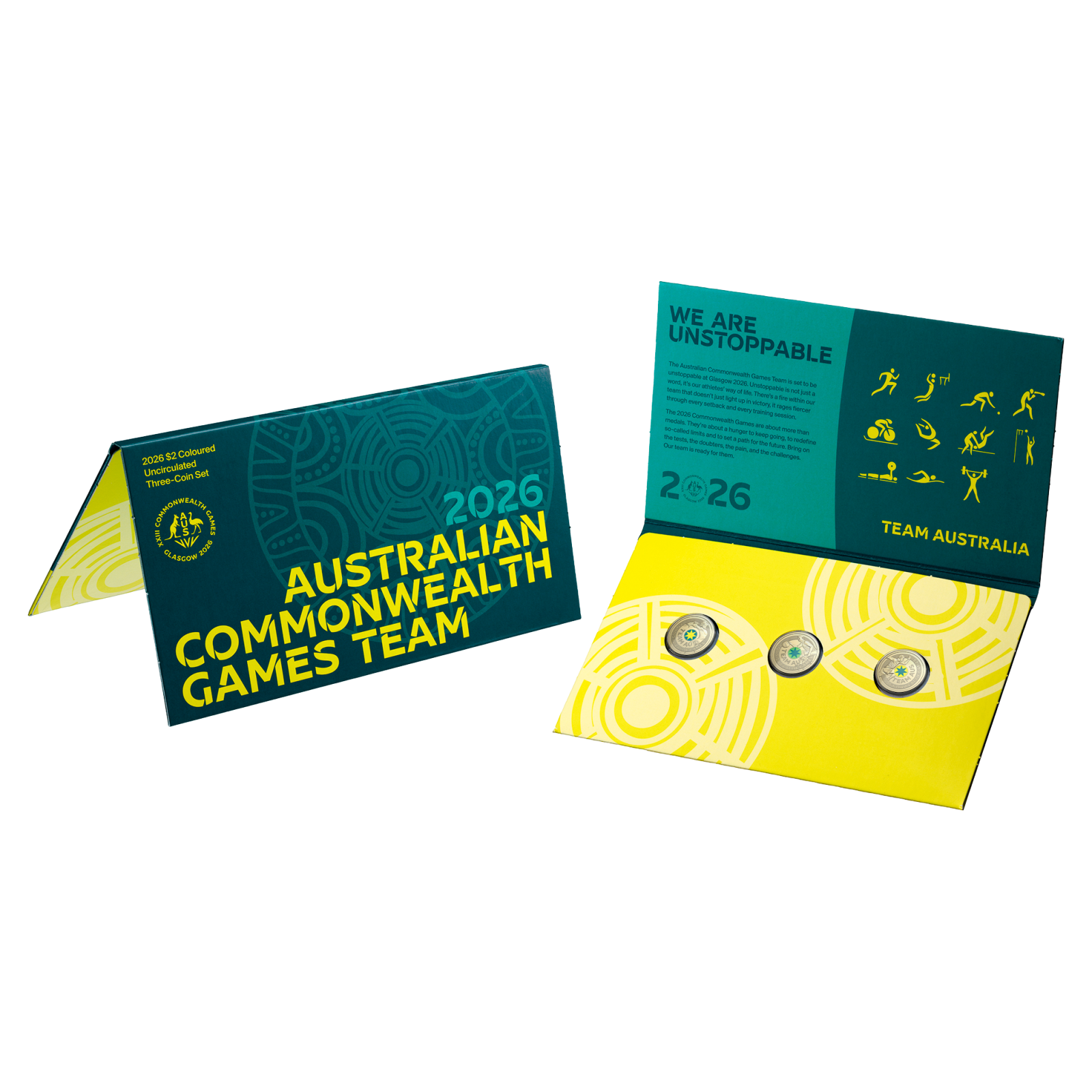 2026 Australian Commonwealth Game Team three-coin set in packaging.