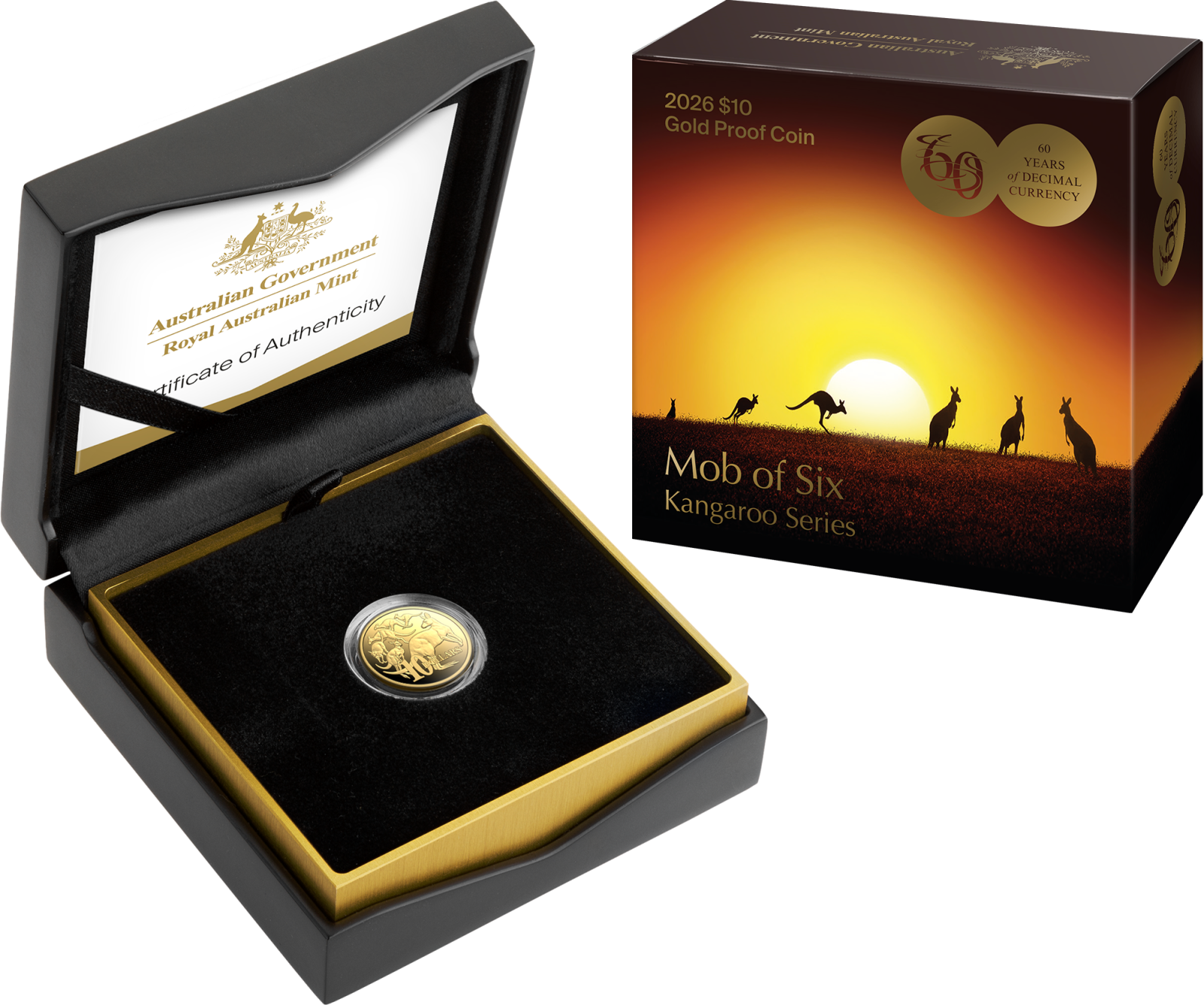 2026 Kangaroo Series $10 Gold Coin in case with certificate of authenticity.