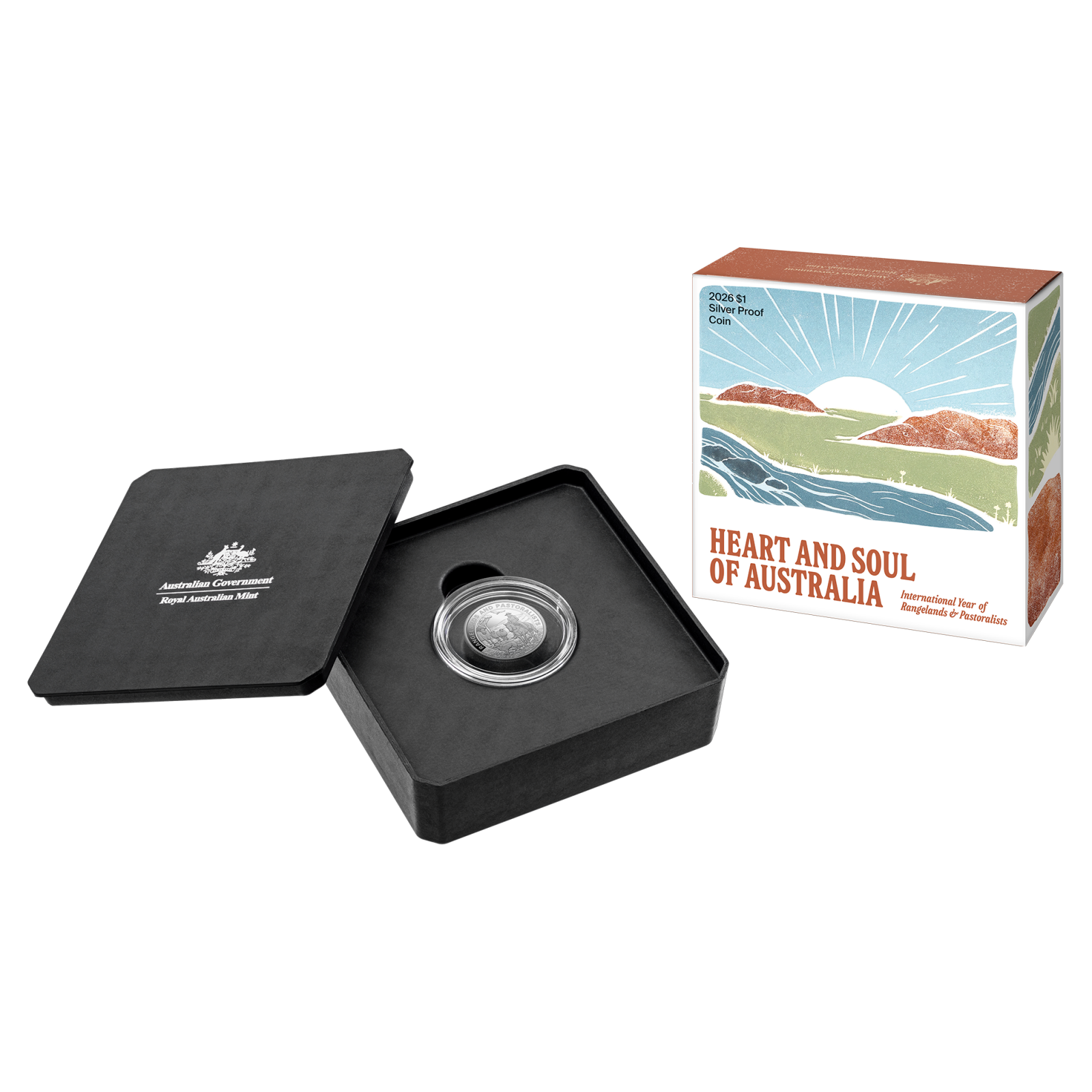 $1 Silver Proof Heart and Soul of Australia coin in packaging.
