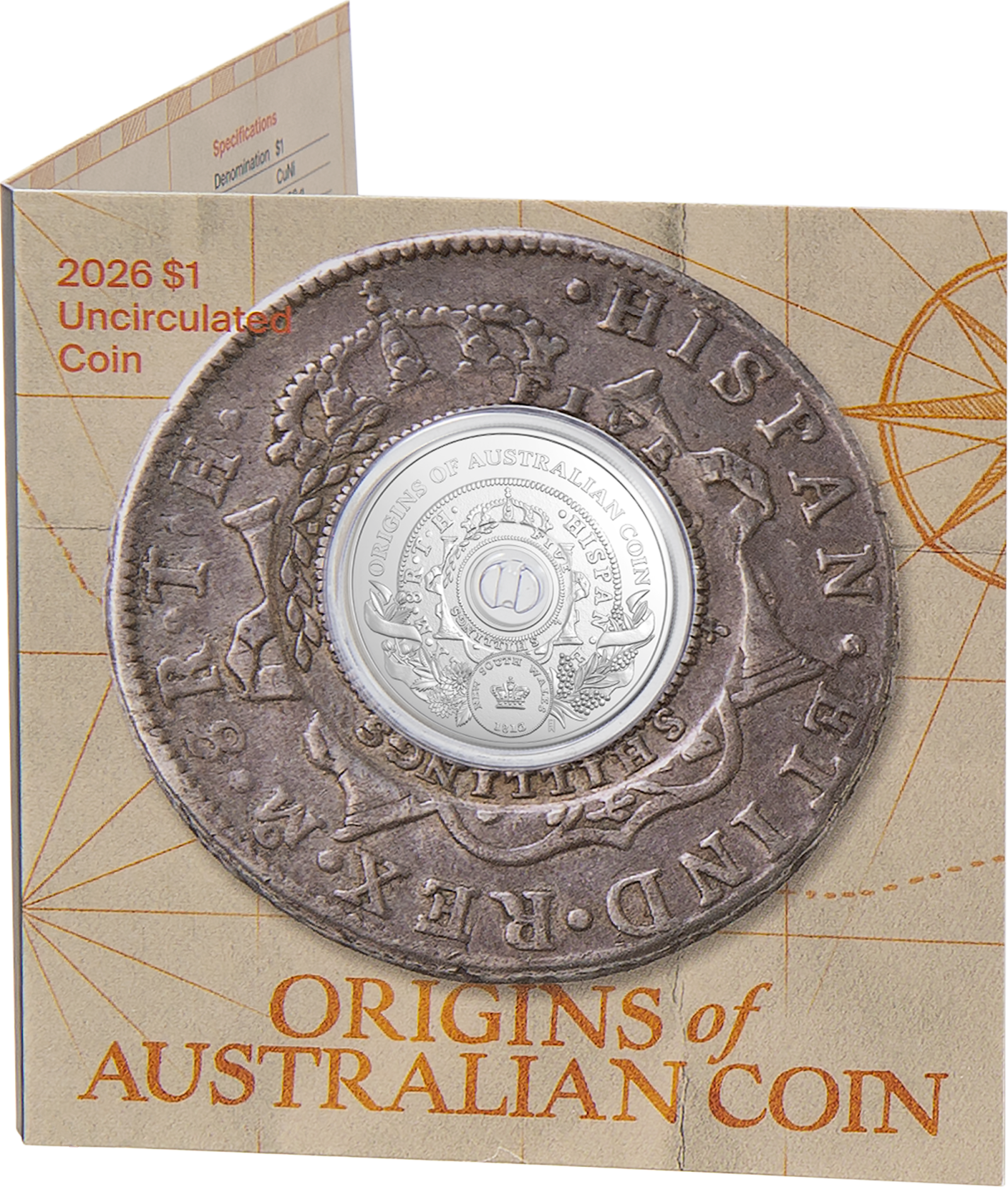 $1 Origins of Australian Coin coin in card packaging.