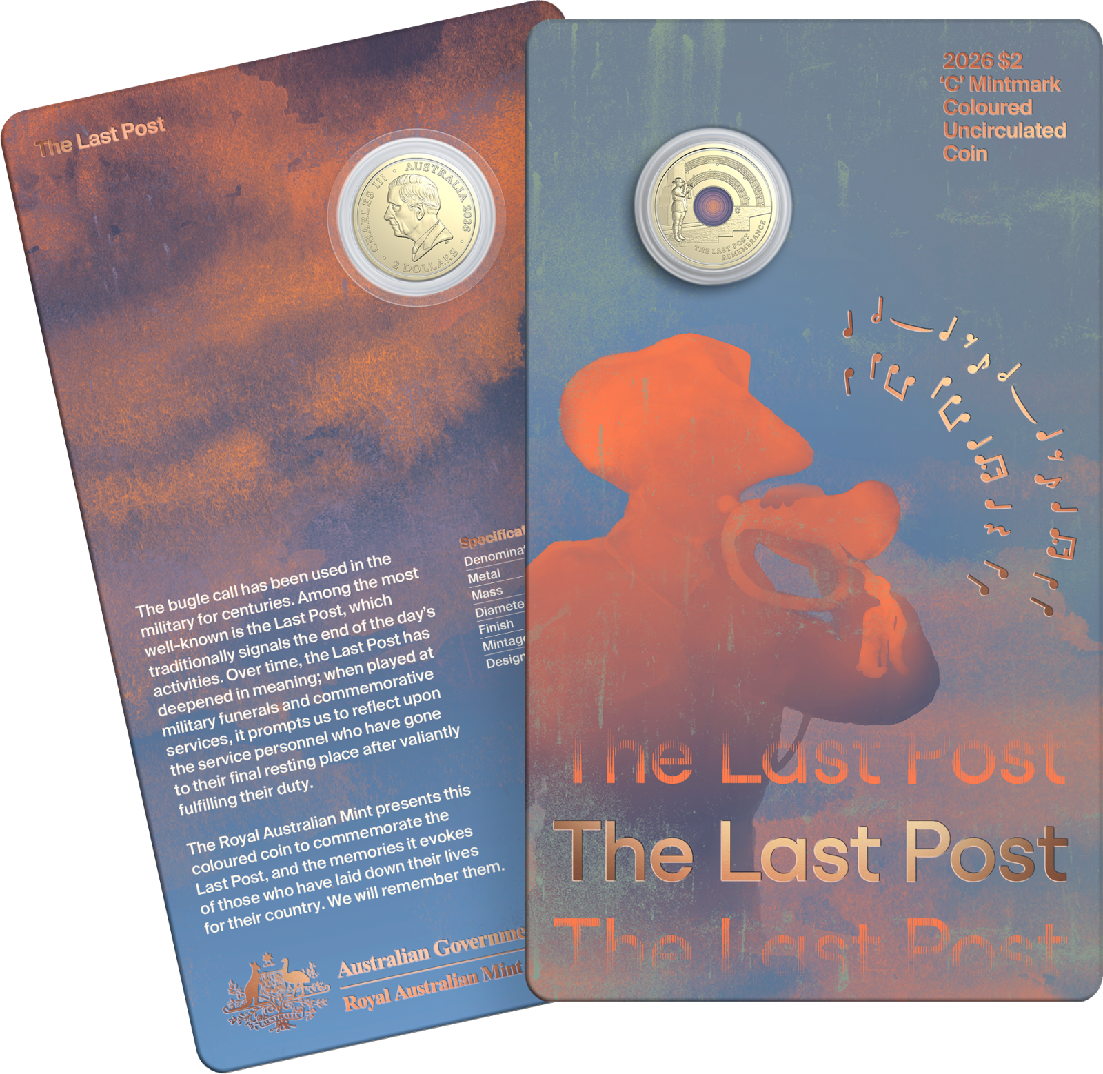 2026 The Last Post $2 uncirculated coin in card, front and back.