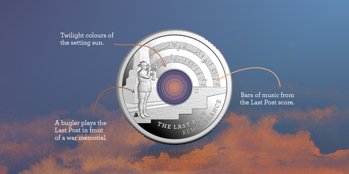 Silver 2026 The Last Post $2 coin with text highlighting design features.