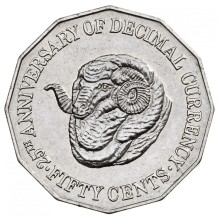 Circulating coins fifty cents commemorative design 1991 25th anniversary of decimal currency