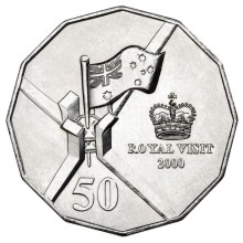 Circulating coins fifty cents commemorative design 2000 visit of Queen Elizabeth II. Designed and sculpted by Vladimir Gottwald
