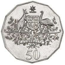 Circulating coins fifty cents commemorative design 2001 Centenary of Federation. Featuring the 1912 Commonwealth Coat of Arms granted by King George V