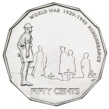 Circulating coins fifty cents commemorative design 2005 60th anniversary of the end of World War 2