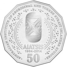 Circulating coins fifty cents commemorative design 2014 50th anniversary of the Australian Institute of Aboriginal and Torres Strait Islander Studies – AIATSIS
