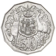 Circulating coins fifty cents standard Commonwealth Coat of Arms sculpted by Stuart Devlin