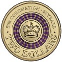 circulating coins two dollar commemorative design 2013 60 anniversary coronation queen elizabeth purple stripes