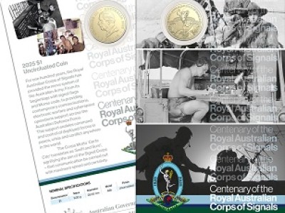 2025 $1 Uncirculated Coin in Card- Australian Royal Corps of Signals 