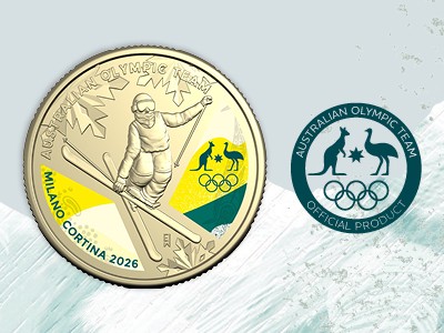 2026 $1 Winter Olympics coin with Australian Commonwealth Games Team logo.