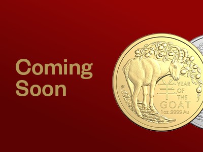 Silver and gold Year of the Goat investment coins with "Coming Soon" text.