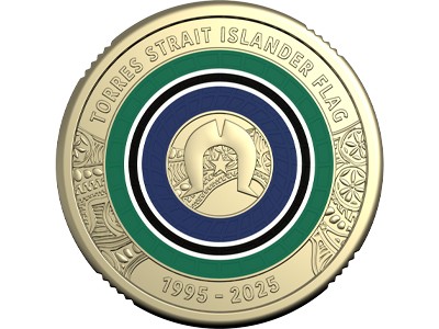 2025 $2 coloured 30th Anniversary of Torres Strait Islander Flag circulating coin.