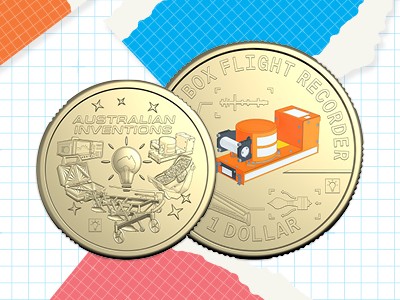 Two coins from Bright Ideas collection against an illustrated background.