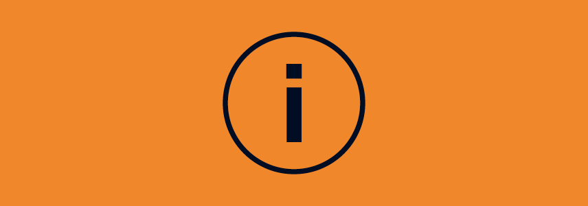 Orange background with information icon.