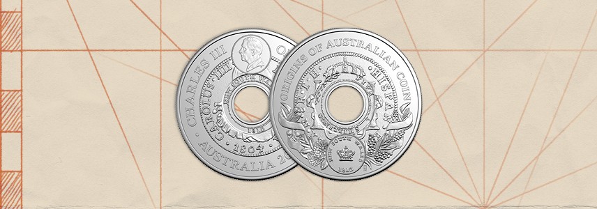 $1 Uncirculated Origins of Australian Coin coin, referred to as 'Holey Dollar'.